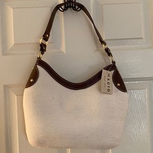 White Straw and leather Handbag